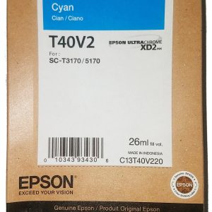 Epson SureColor 26mL Cyan T40V220 UltraChrome XD Ink Cartridge for T2170, T3170, & T5170