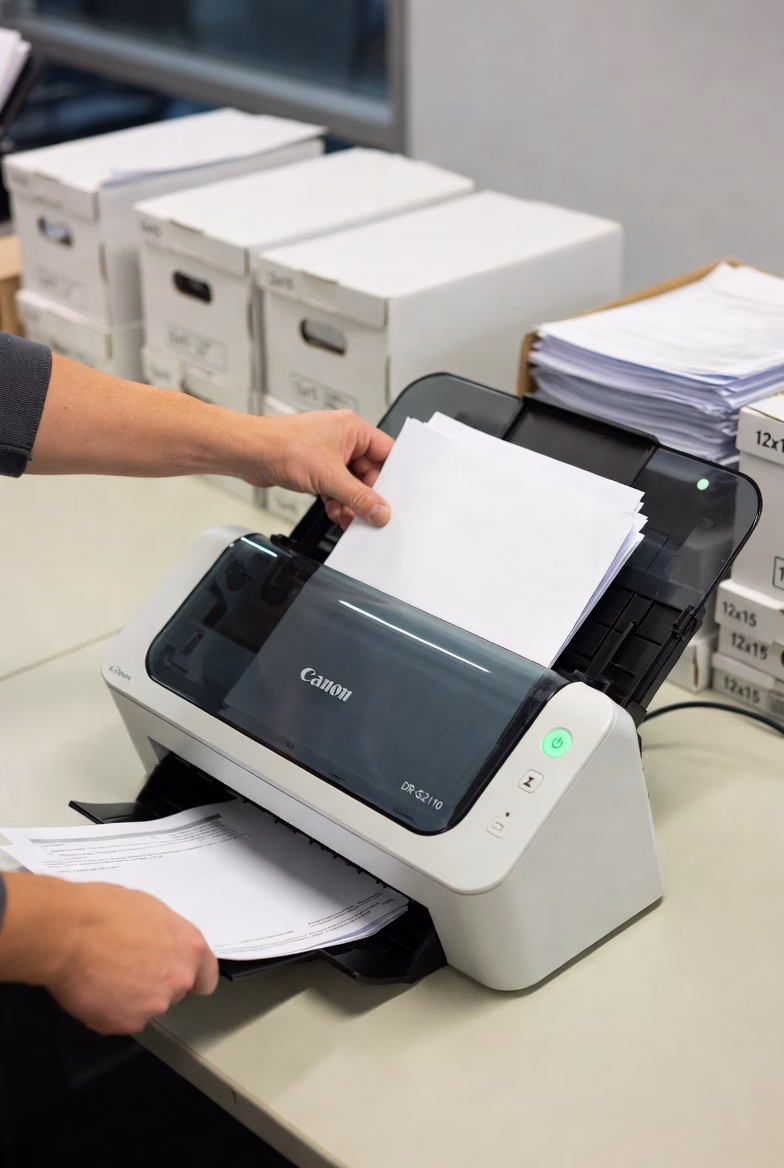 Canon desktop document scanner processing office documents for Phoenix scanning service clients